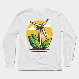 Stay Fashionable and Make a Difference with the Wind Turbine Cartoon Long Sleeve T-Shirt